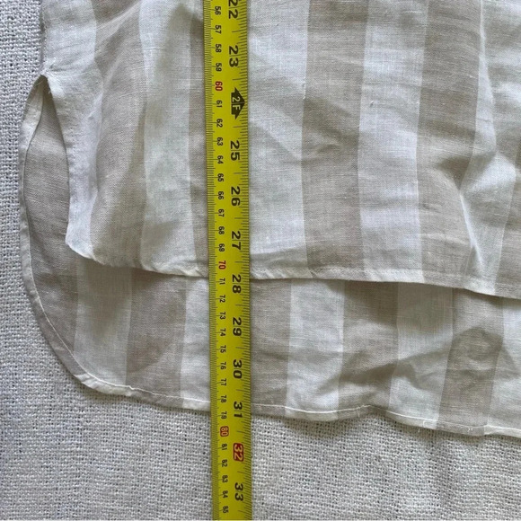 100% LINEN Ellen Tracy Striped Coastal Grandma Neutral Long Tunic Top Size S - Picture 13 of 14